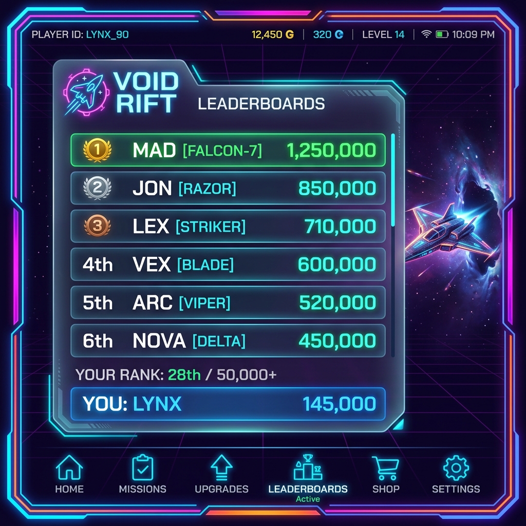 Void Rift Offline High Scores Leaderboard